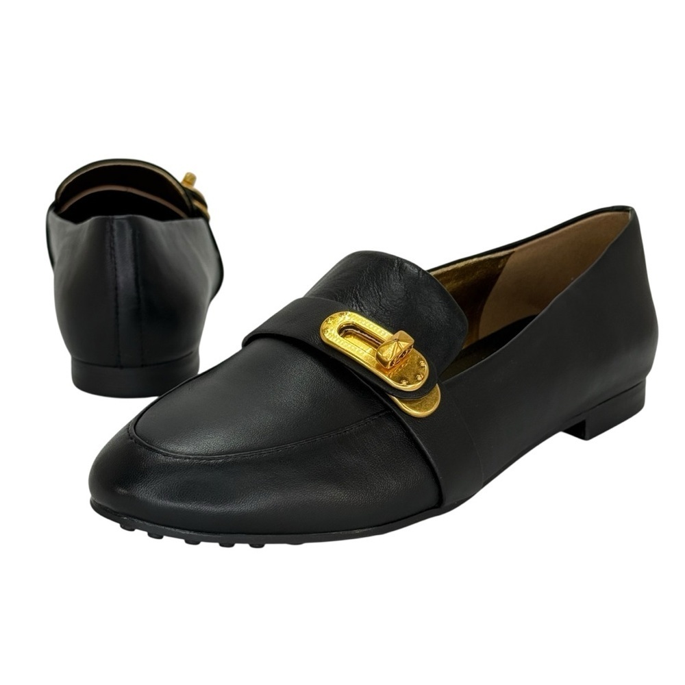 Donna Karan Thompson Black Leather Turnbuckle Womens Loafers Size 6M - Picture 10 of 13